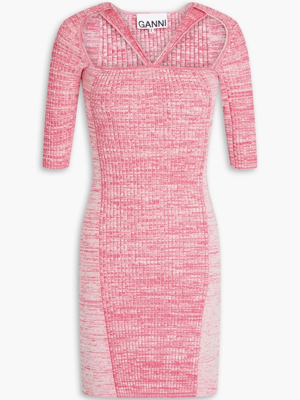Ganni Pink Ribbed Knit Cutout Mini Dress XXL NWT Bodycon Stretch